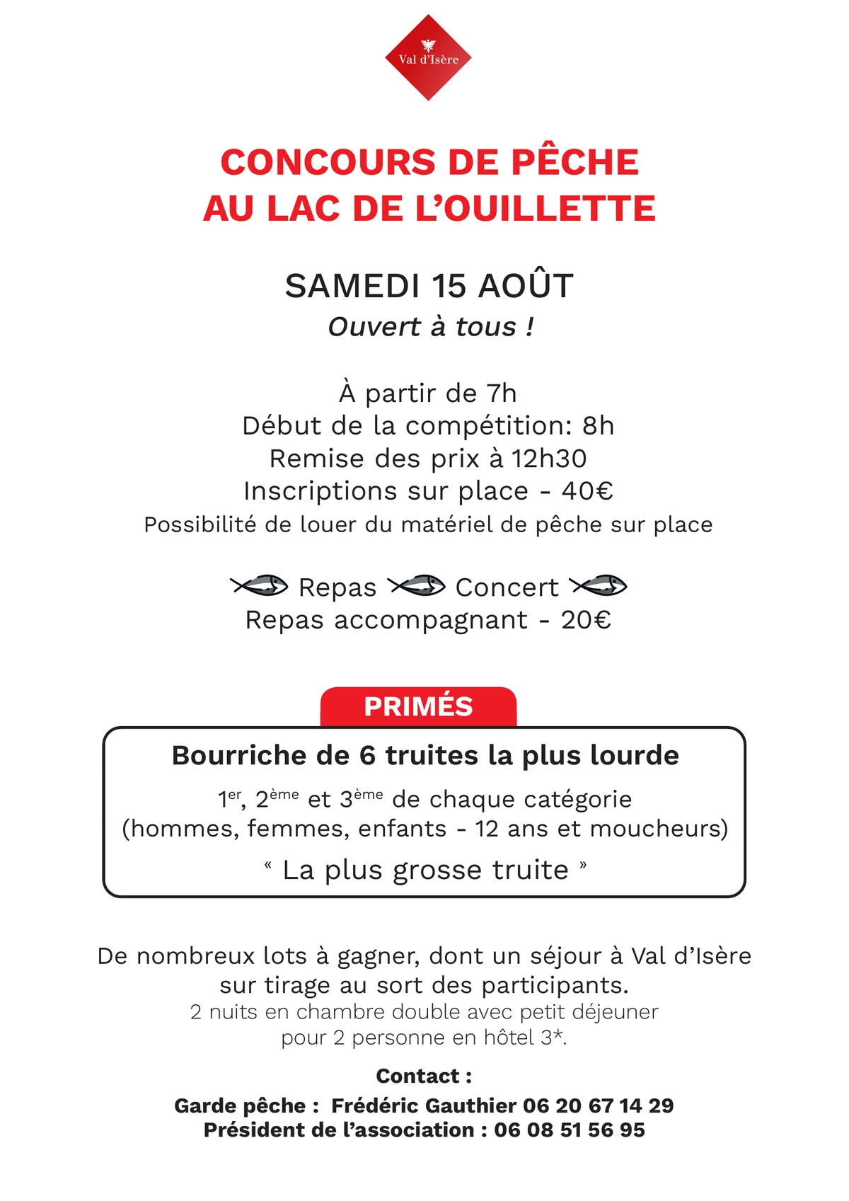 Affiche du concours de pêche du samedi 15 août 2026 au lac de l'Ouillette